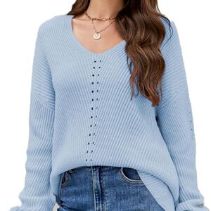 S French Connection Long Sleeve Knit Top Hole Design Knitted Sweater V Neck